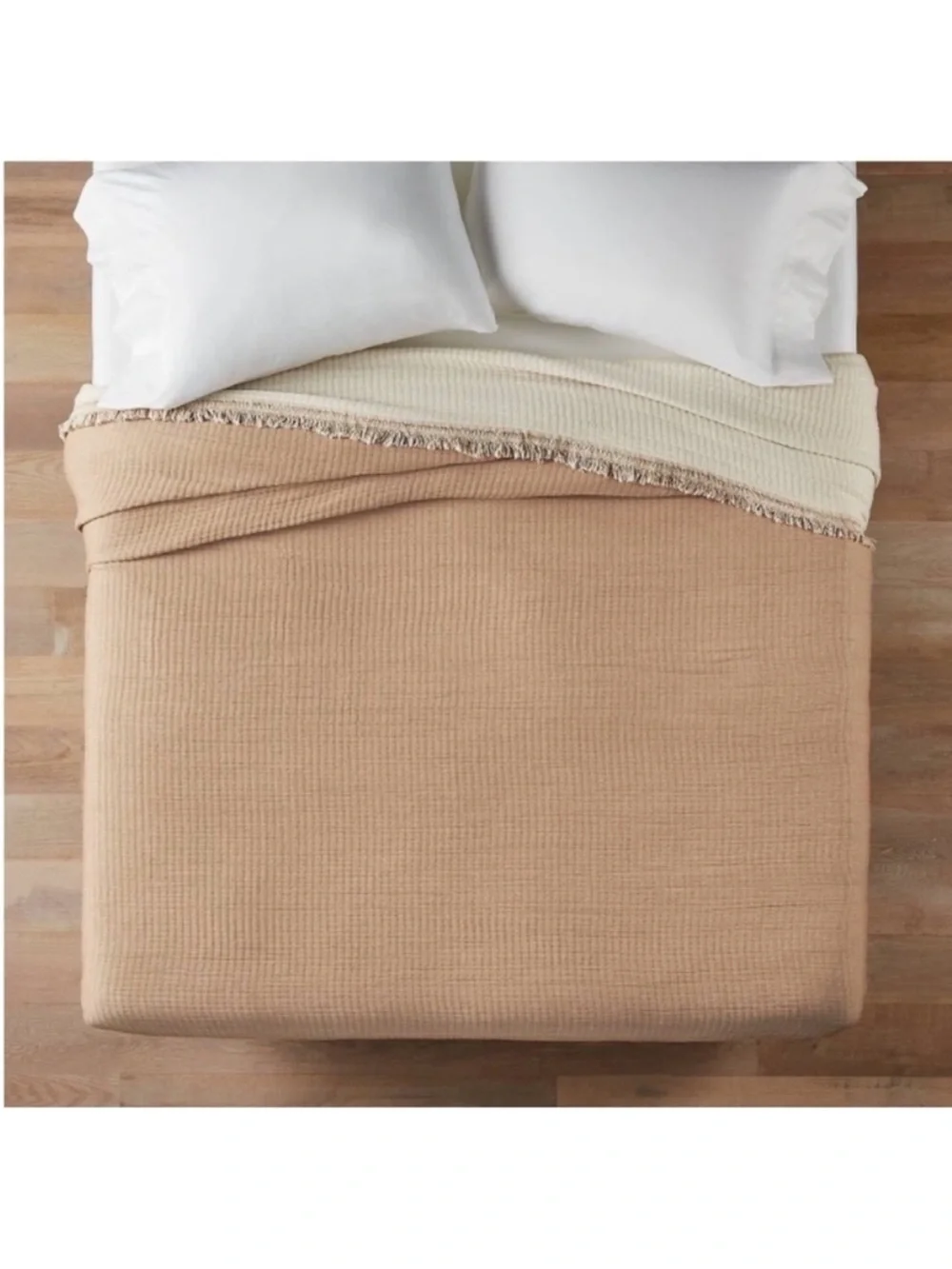 NWT King Reversible Textured Cotton Chambray Coverlet Natural/Warm Brown